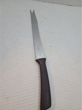 Vintage Serated Bread & Carving Knife Textured Brown Handle 12"